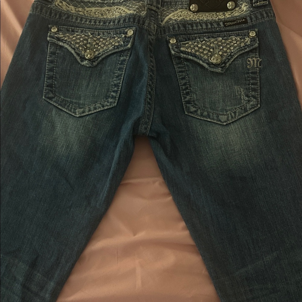 Miss Me Dark Blue Jeans with Embellished Pockets